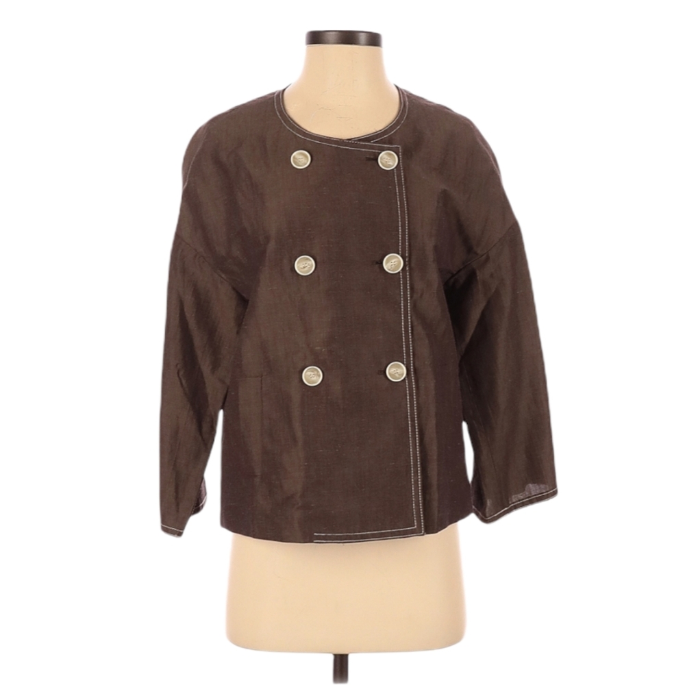 Talbots Jacket Size 4 Silk Linen Blend Double Breasted Chocolate Brown‎ Blazer